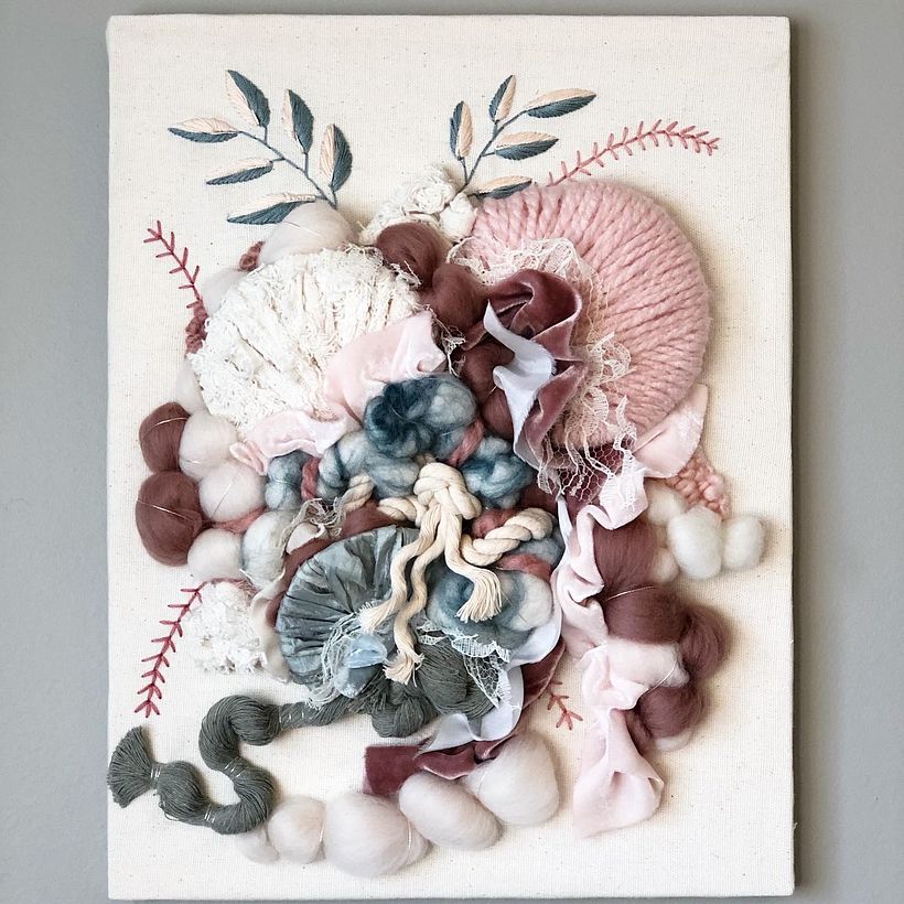Original ocean coral and botanicals inspired piece