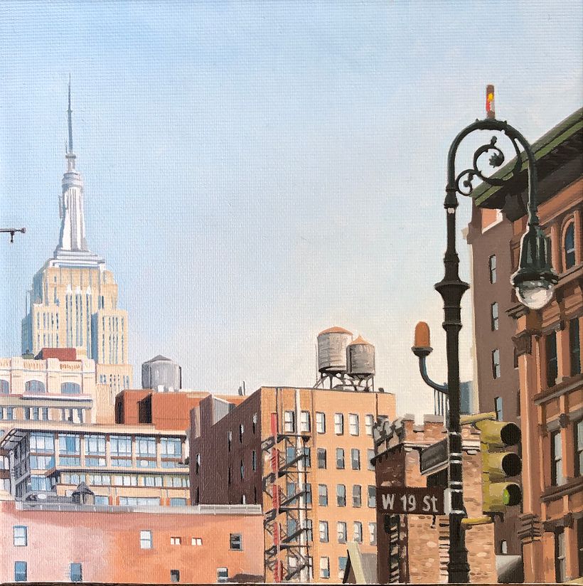"Empire Rising, oil on canvas, 6"x6", 2020.