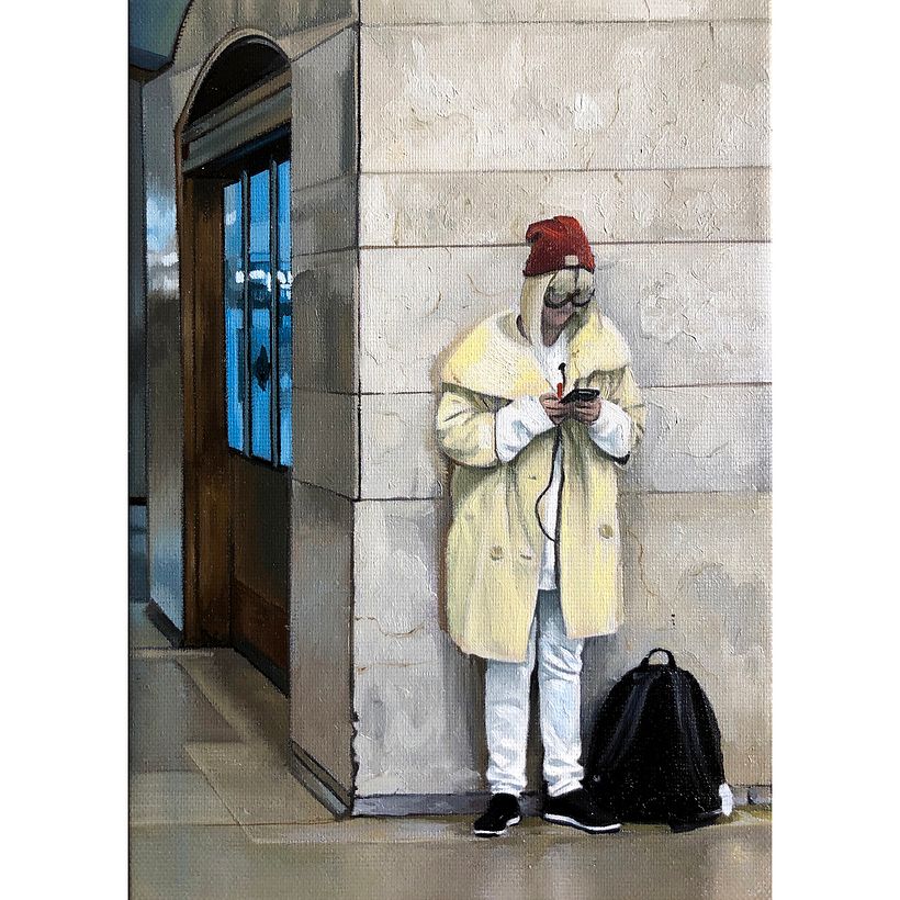 "I'm Here", oil on canvas, 7"x5", 2020.