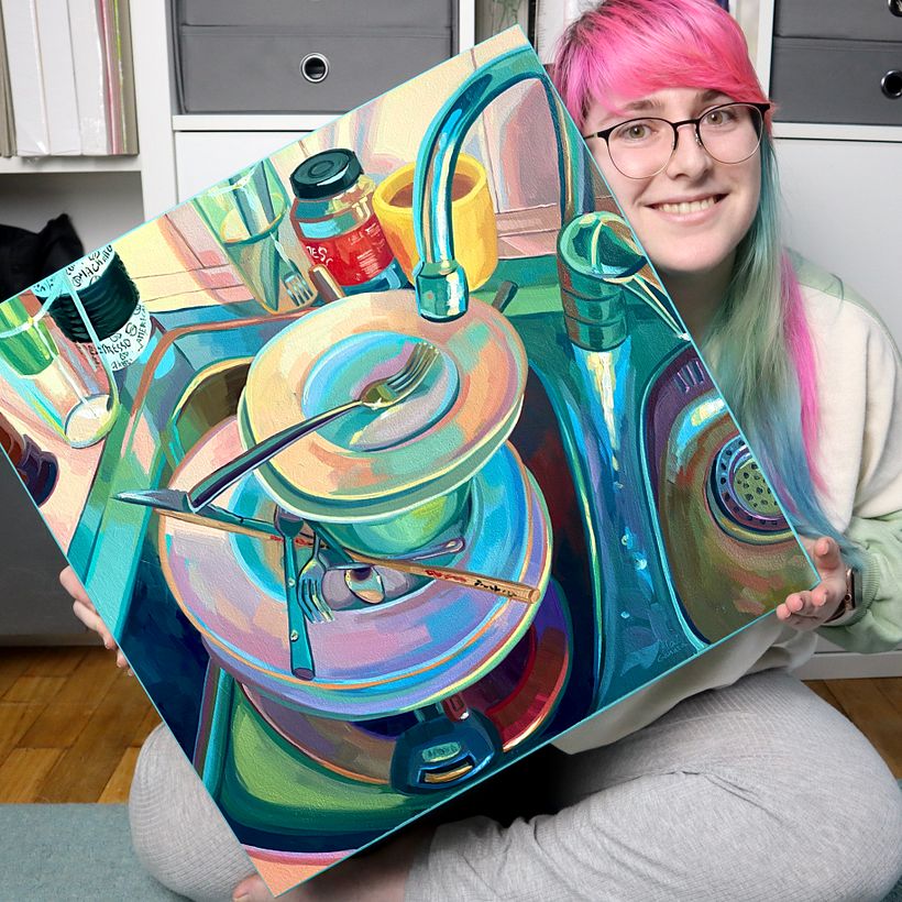 Selfie con Kitchen sink II, 2020-21, una de las pinturas más representativas de mi obra