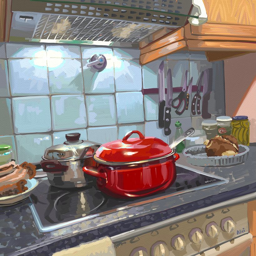 Xmas in the kitchen, pintura digital en ArtRage, 2020