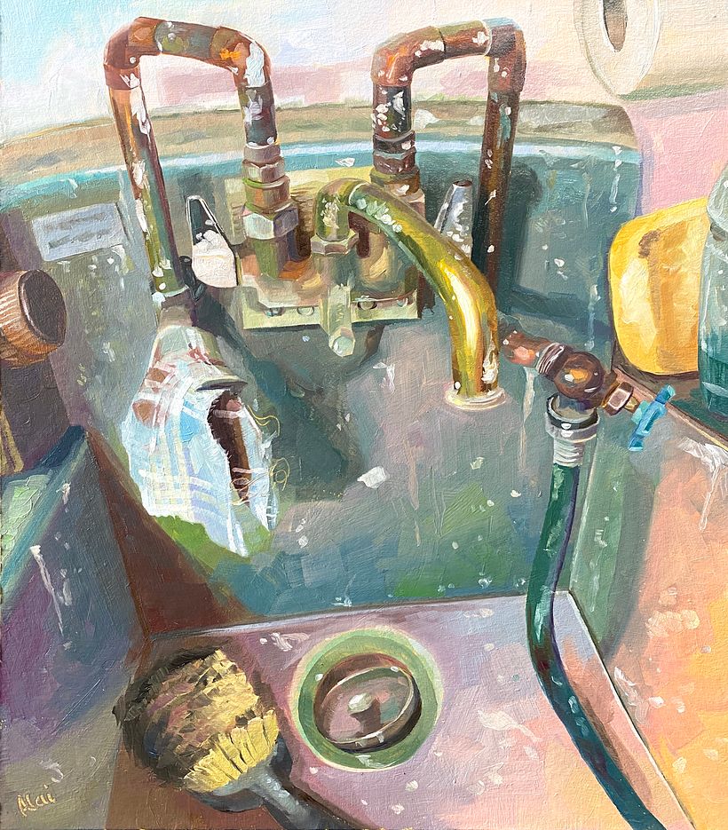Commissioned sink, óleo sobre cartón piedra 28x36cm, 2021