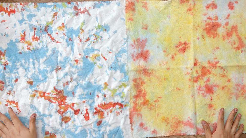 On the right you can see how the edges are softer and less defined when you wet the fabric before dyeing