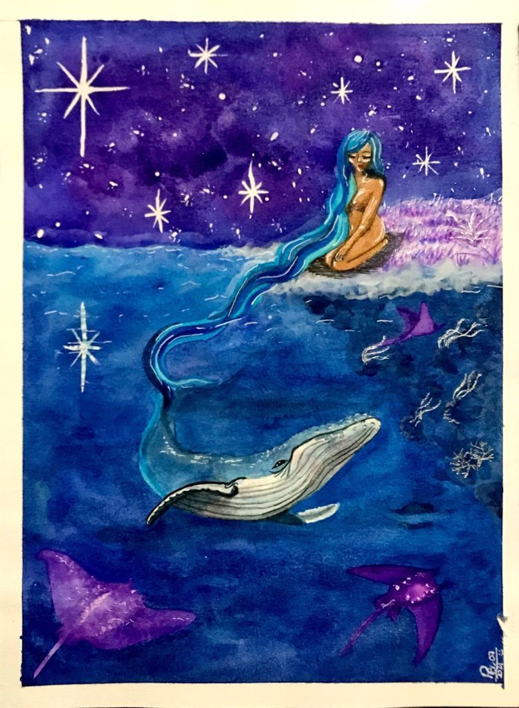 Esta es la ilustración final sin editar, solo con acuarelas y gelly roll pen