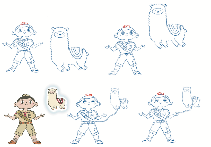 Picking a size for the llama. I like the idea that he is floating in the air.