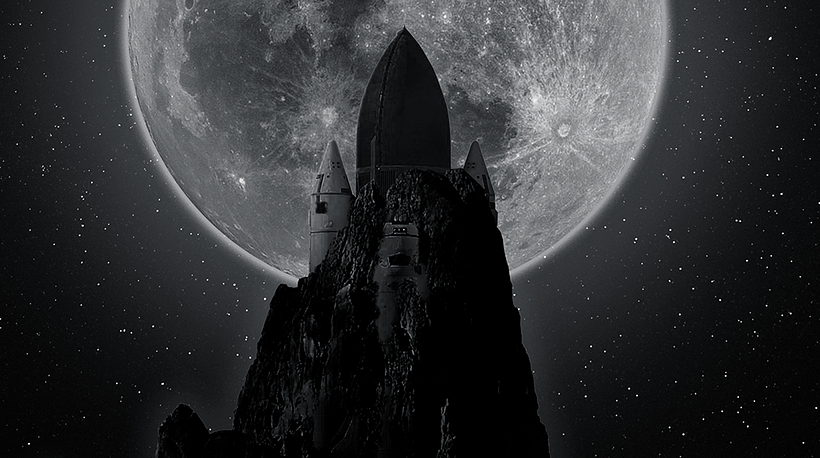 Underneath is the old space shuttle buried under the rock of hill and ABOVE represent the moon.