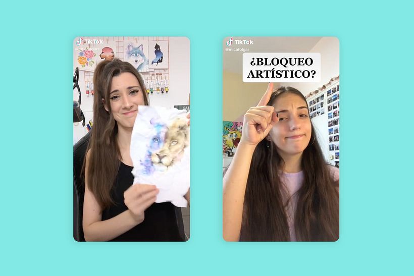 Cristina Luengo (left) shows herself only to talk about her creative process.  Mica (right) provides creativity tips.