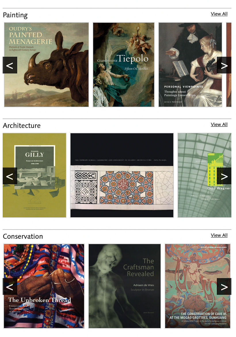 Sections from the Getty Bookstore catalog.