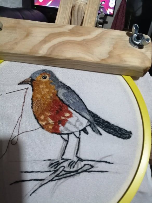 Mi Proyecto del curso: Pintar con hilo: técnicas de ilustración textil Mi zorzal 5