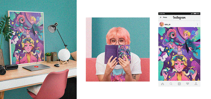 Lo apliqué en un póster y en un cover de un libro. Finalmente lo dejé listo para postear en Instagram.
