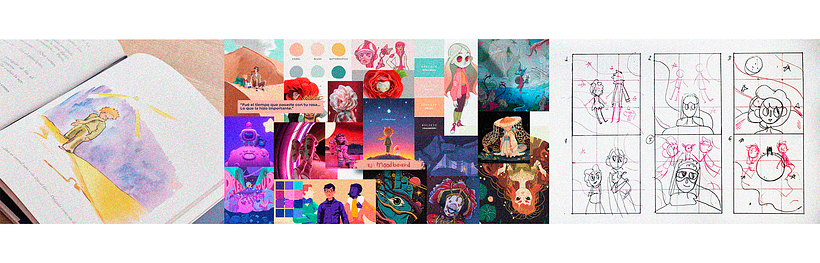 Comencé eligiendo mi libro favorito, luego armé un moodboard y finalicé plasmando mis ideas con bocetos análogos.