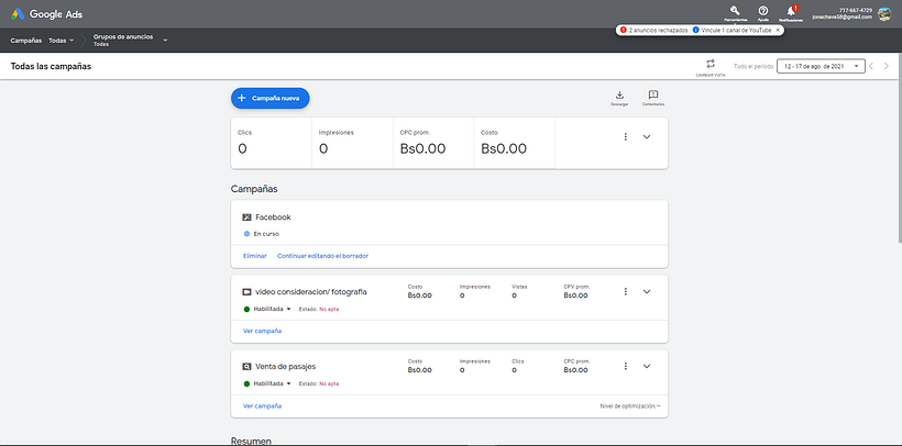 Proyecto realizado en Google ads y Facebook ads 2