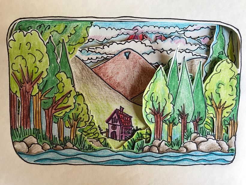 Mi Proyecto del curso: Técnicas de papercut para contar historias "Casa de Monstruos de Sierra de la Ventana" 3