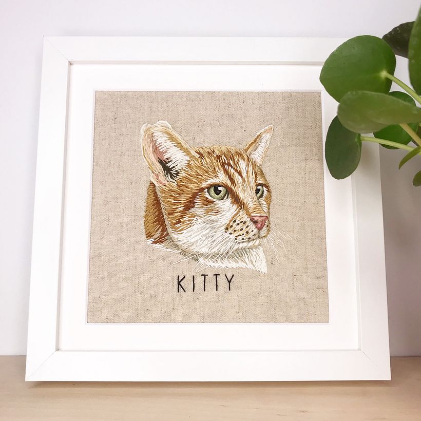 Stitched with cotton thread on natural linen fabric using a freeform thread painting technique. 8" x 8" finished size.