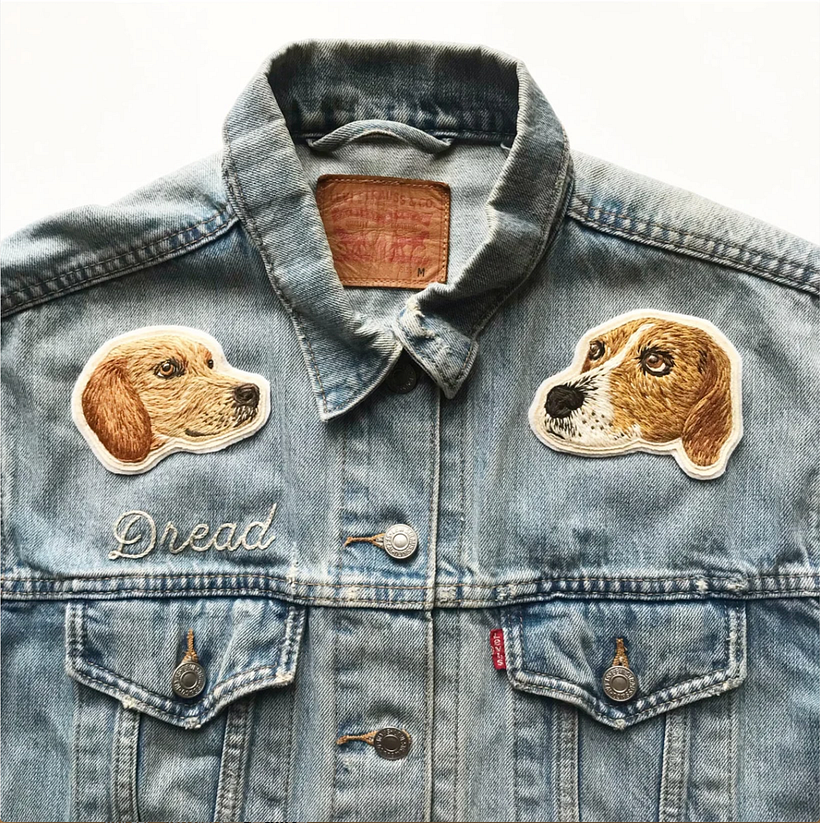 Hand embroidered patch. Cotton thread on canvas and wool blend felt. Finished size 3.5" x 4".