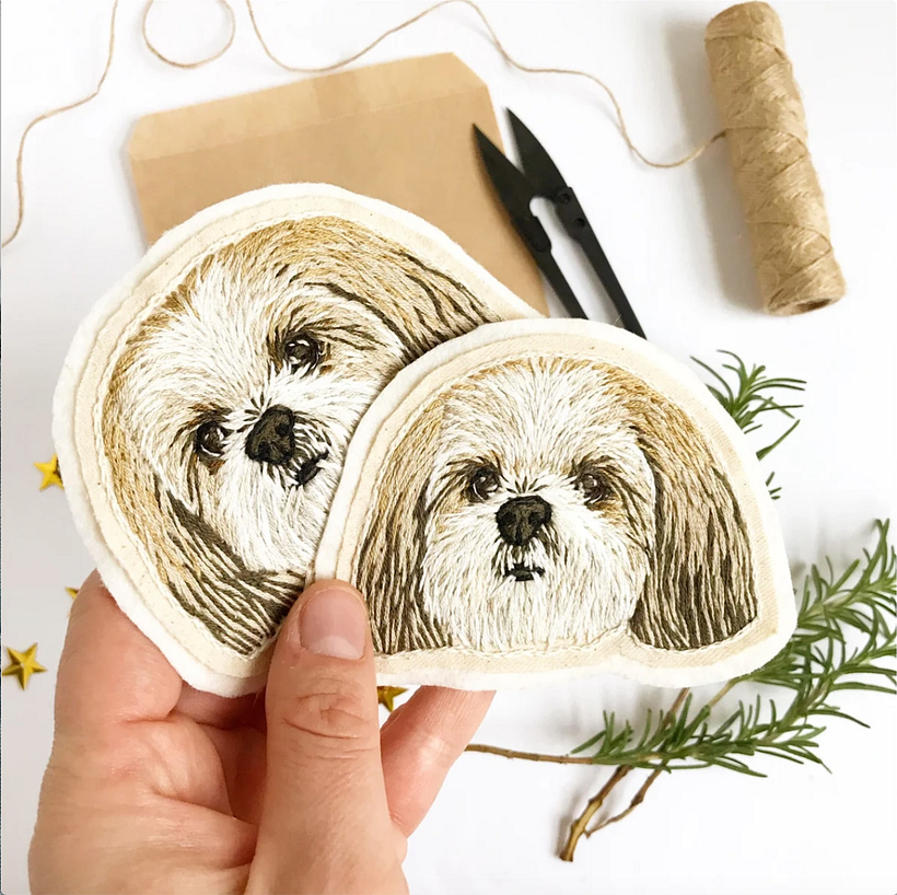 Hand embroidered patch. Cotton thread on canvas and wool blend felt. Finished size 3.5" x 4".