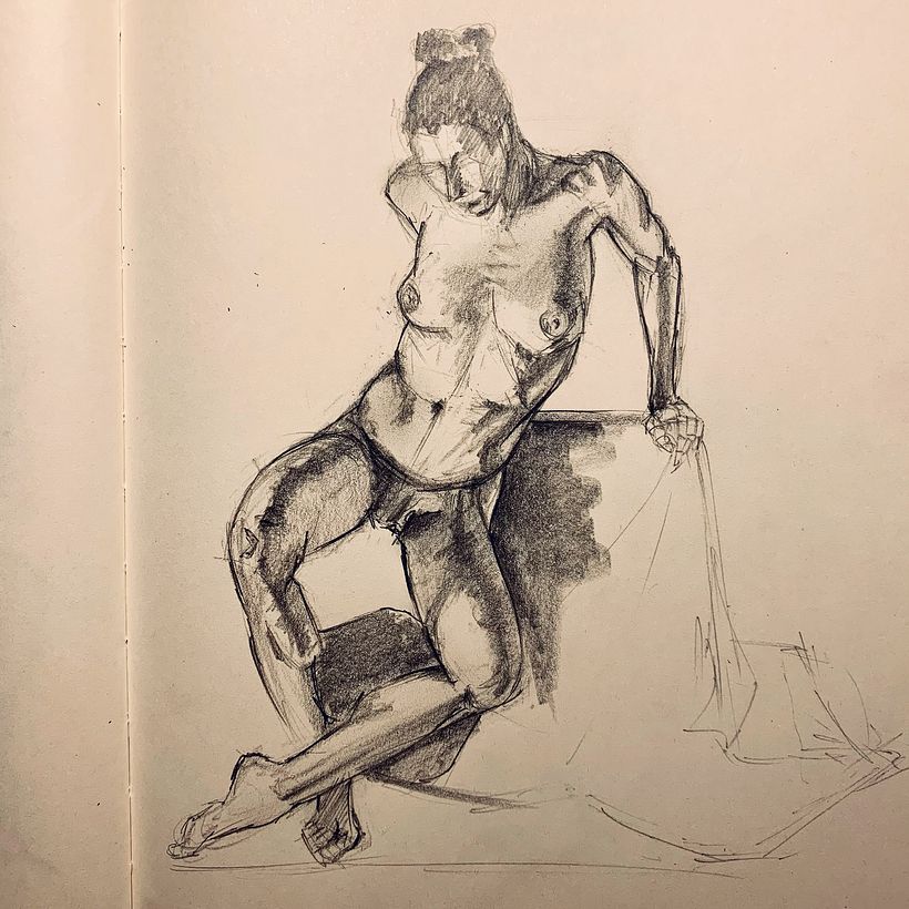 Female figure drawing, graphite and charcoal
