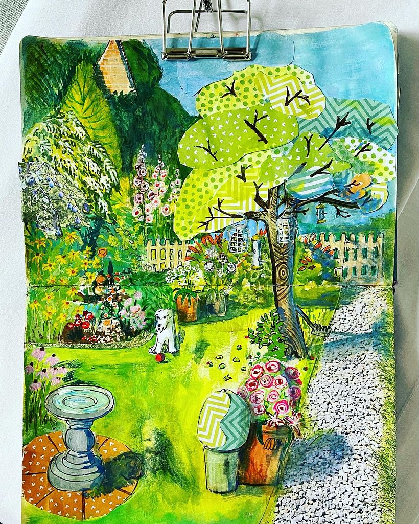 Dilly in the Garden, Mixed Media