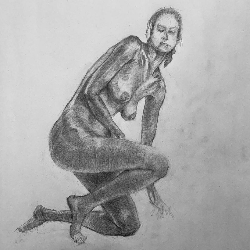 Female figure drawing, graphite and charcoal