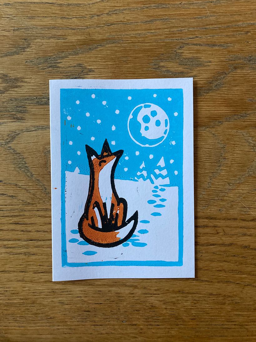 Lino Print Fox Christmas Card 5