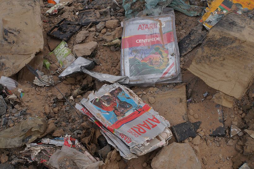 Video games buried in the desert.