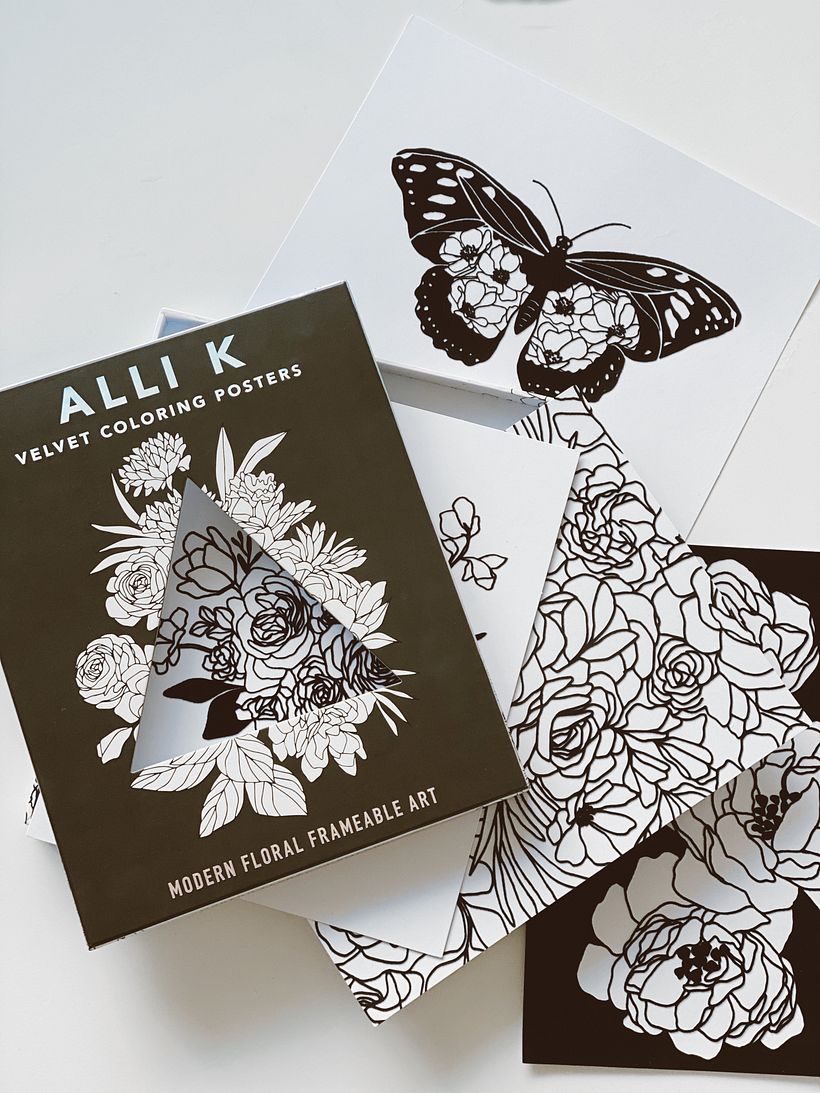 A box of coloring posters that feel like velvet!