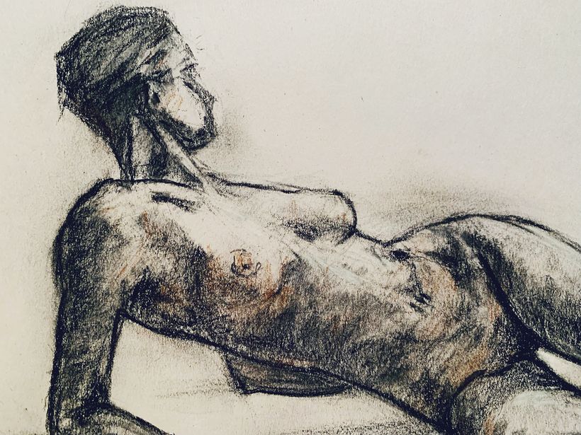 Female figure drawing, graphite and charcoal