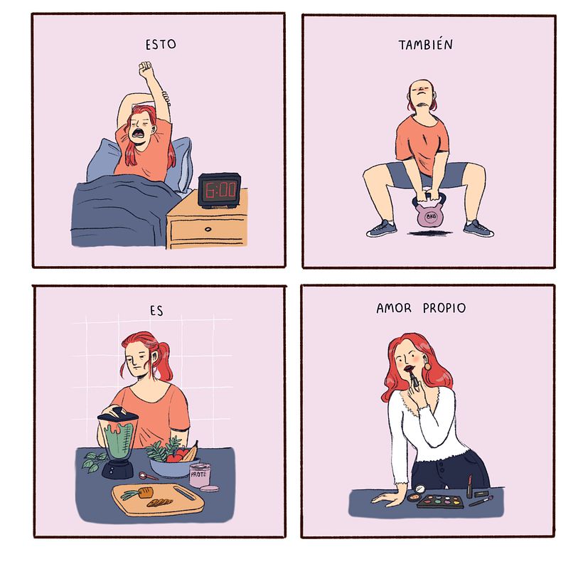 This. Also. Is. Self-love. Different expressions in Rocío Diestra’s comic characters.