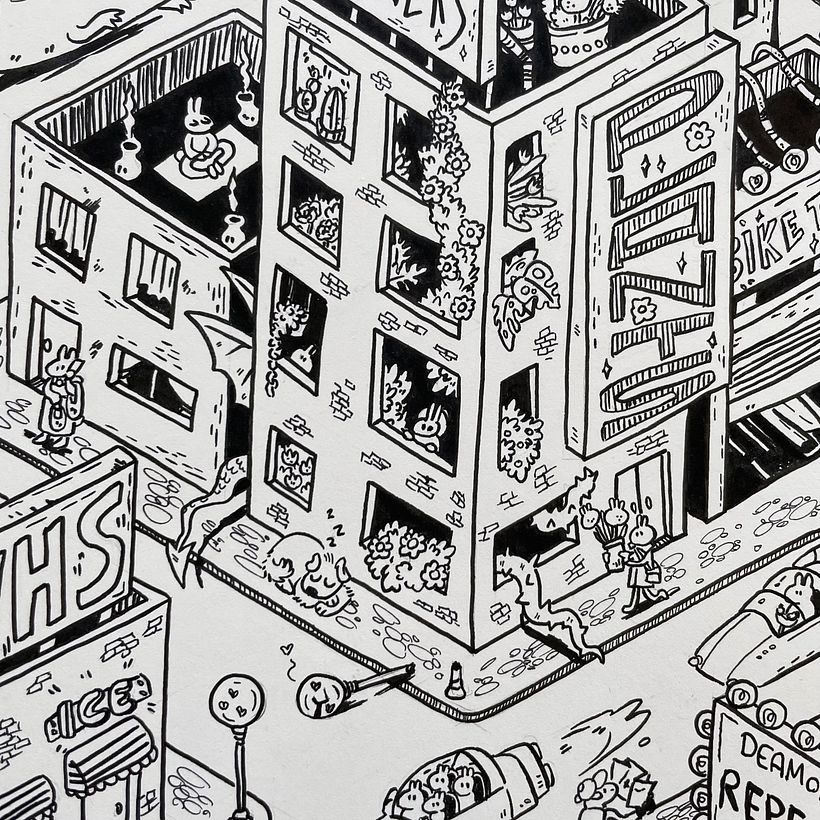 Isometric Cityscape "Bunny City" - details 1