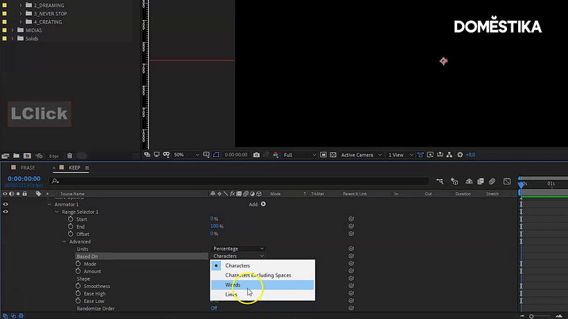 Define el tipo de animación que vas a crear haciendo clic en Avanzado, y luego en Based on > Words