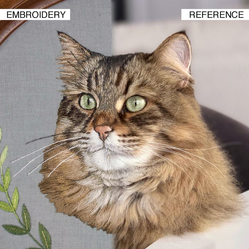Reference photo vs. embroidered portrait comparisons  - Bordado