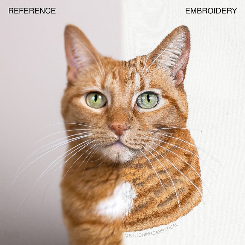 Reference photo vs. embroidered portrait comparisons  - Bordado
