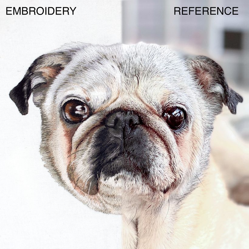 Reference photo vs. embroidered portrait comparisons  - Bordado