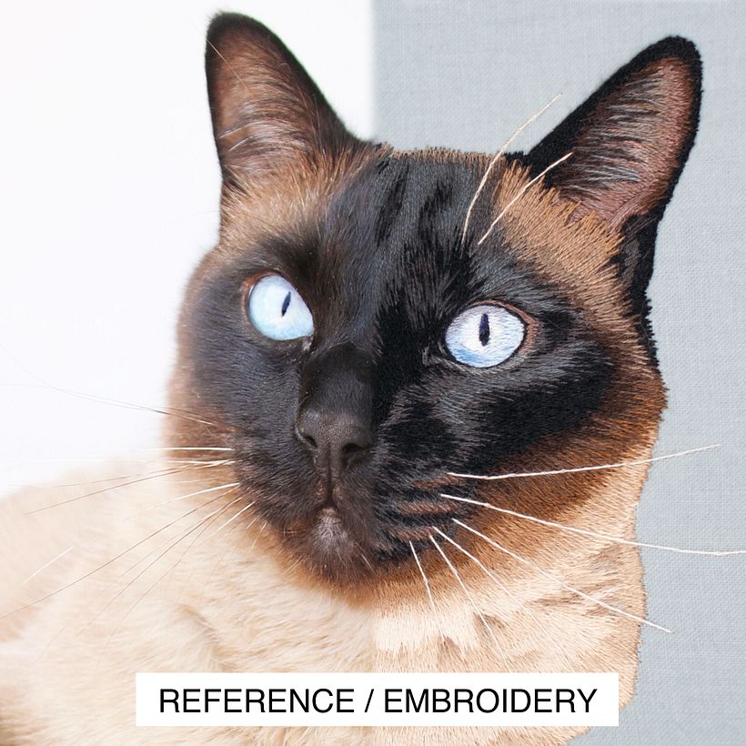 Reference photo vs. embroidered portrait comparisons  - Bordado