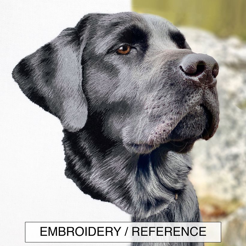Reference photo vs. embroidered portrait comparisons  - Bordado