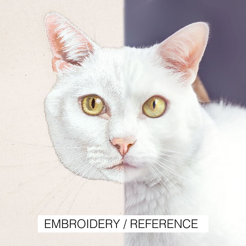 Reference photo vs. embroidered portrait comparisons  - Bordado