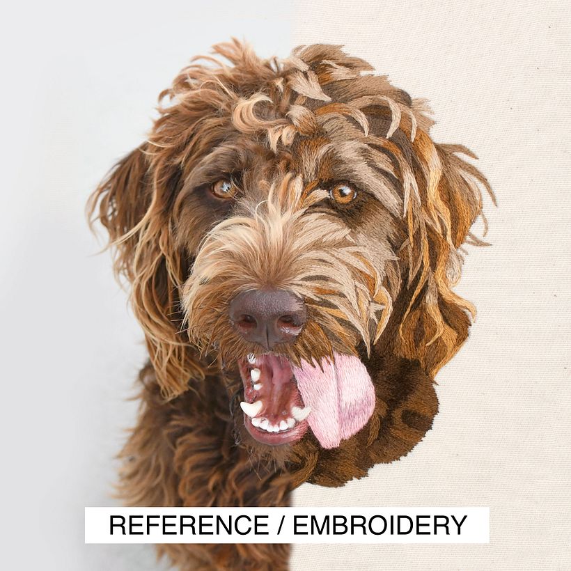 Reference photo vs. embroidered portrait comparisons  - Bordado
