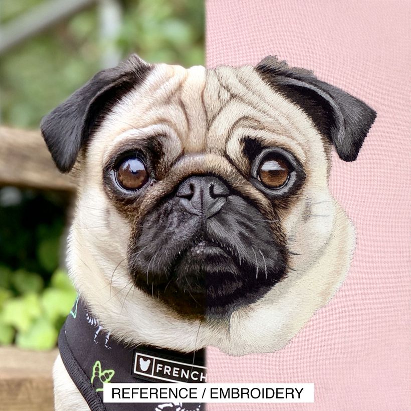 Reference photo vs. embroidered portrait comparisons  - Bordado