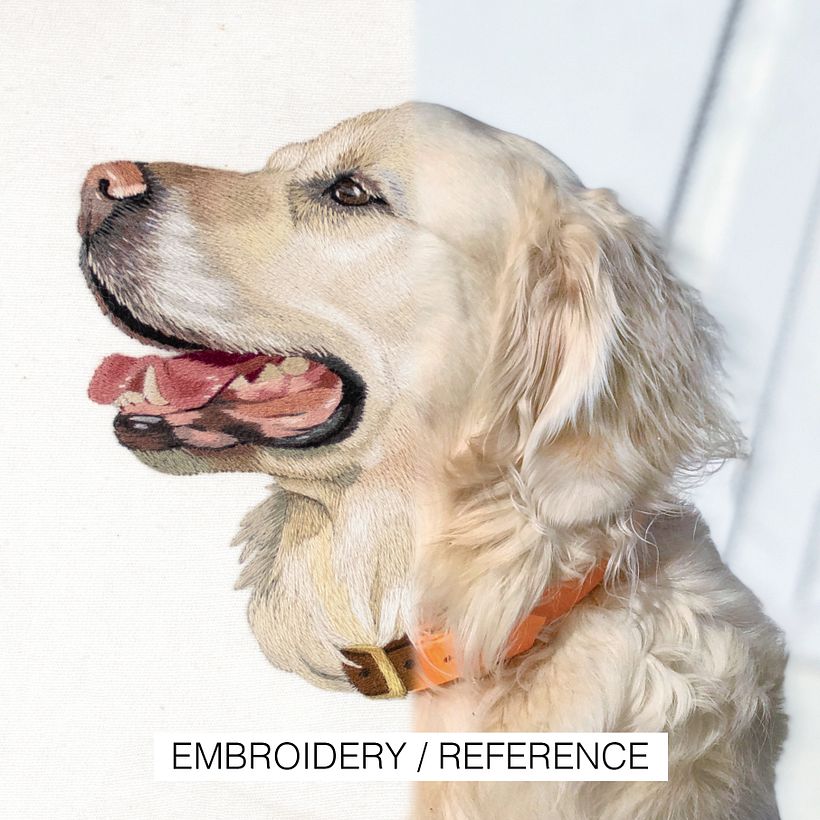 Reference photo vs. embroidered portrait comparisons  - Bordado