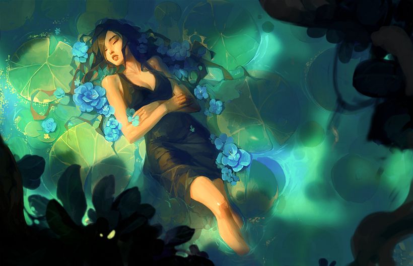 Bonus - I tend to change my idea quite often. At one point I decided the make the girl floating in a pond.