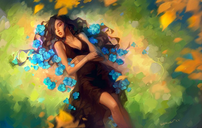 Hi guys! I wanted to show you a bit of my process. At the top you can see the final of my illustration