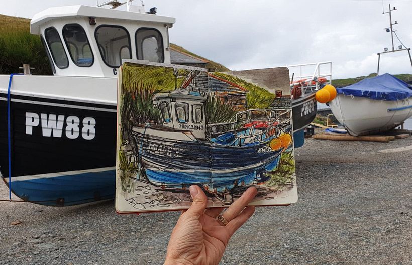 drawing on location in my sketchbook