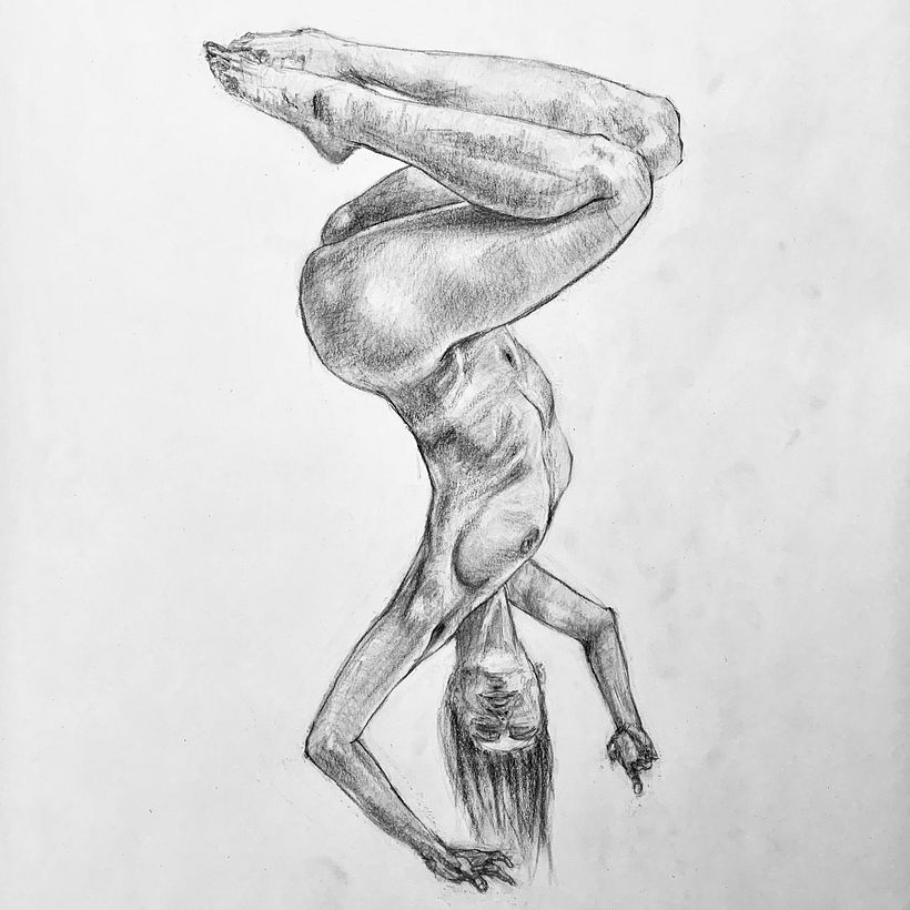 Female figure drawing, graphite and charcoal