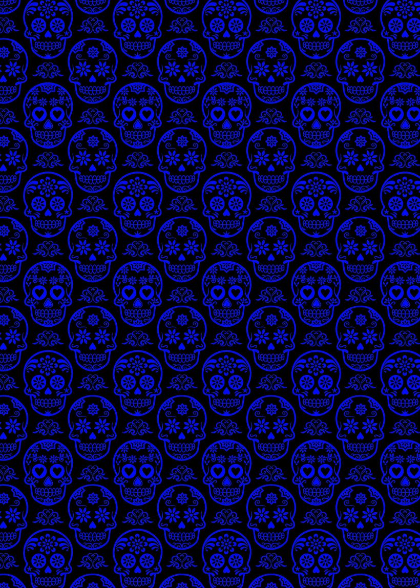 Powtarzający się wzór czaszki z cukru został stworzony w programie Adobe Illustrator.