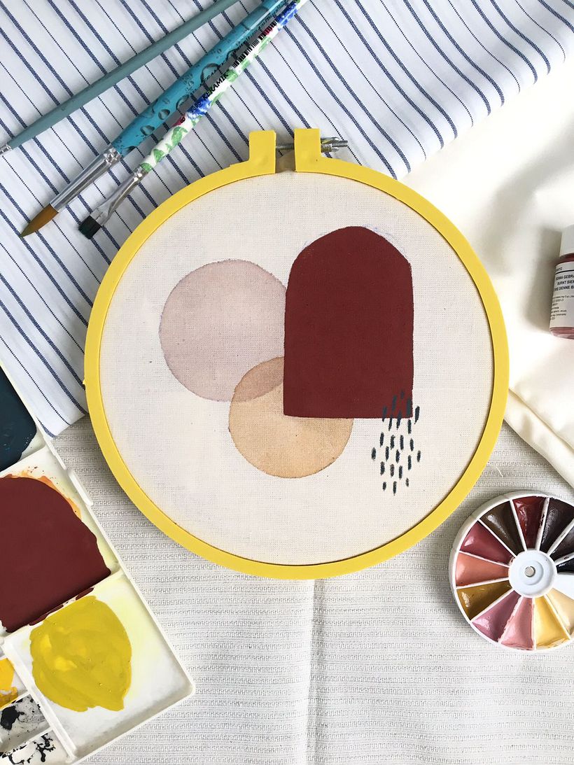 experimento de aquerela e gouache no tecido