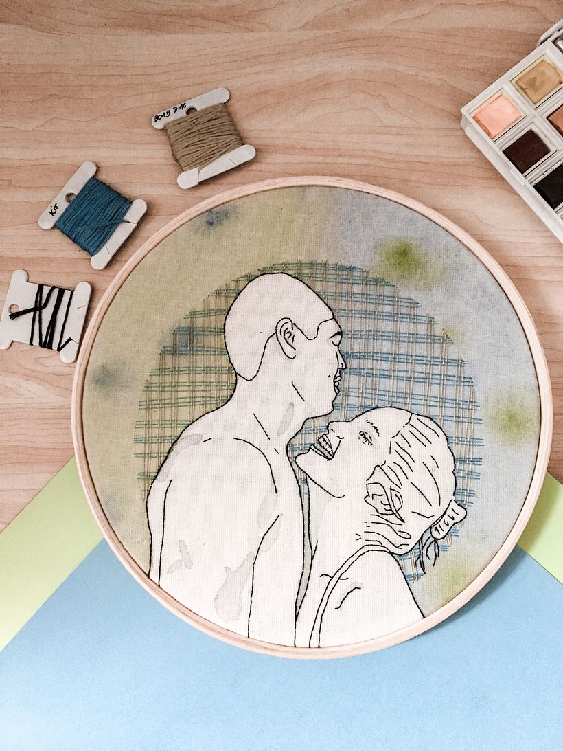 bordado inspirado em fotografia com aquarela