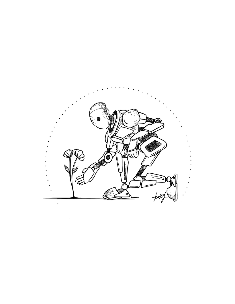 Can a robot marvel at life? -- Blackwork Tattoo Design 2