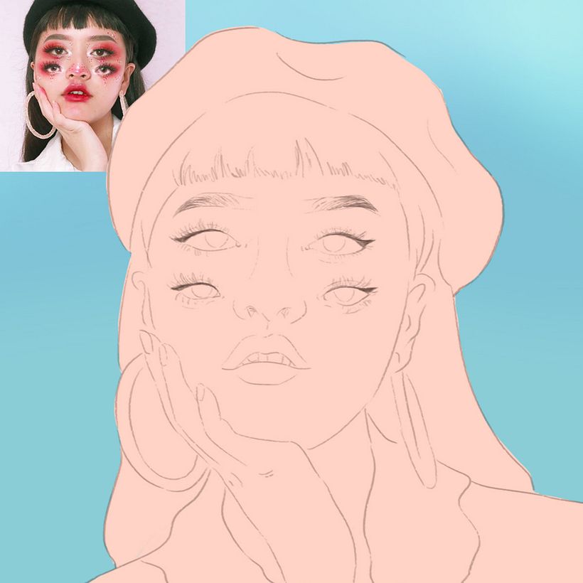 step 1: sketch from reference. my reference is beauty influencer, @njiecw