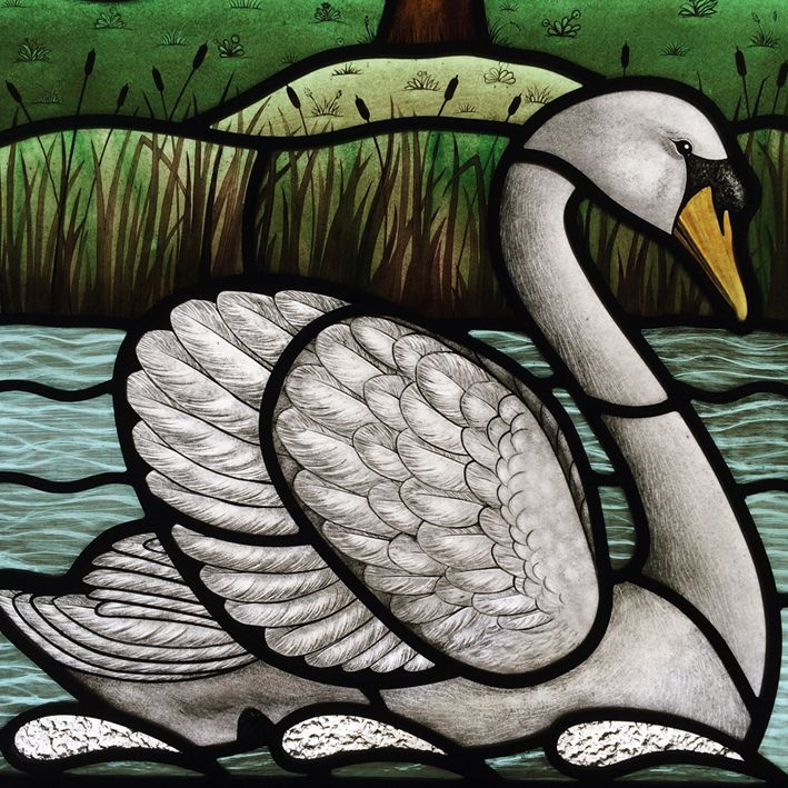 A close up of the detail of the swan, and the texture glass for the waves on the surface of the water