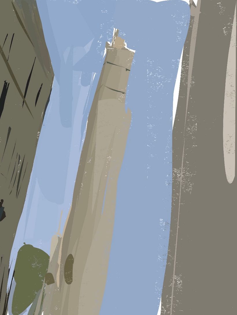 Trabalhando no fundo tentando dar profundidade e perspectiva ao meu desenho.